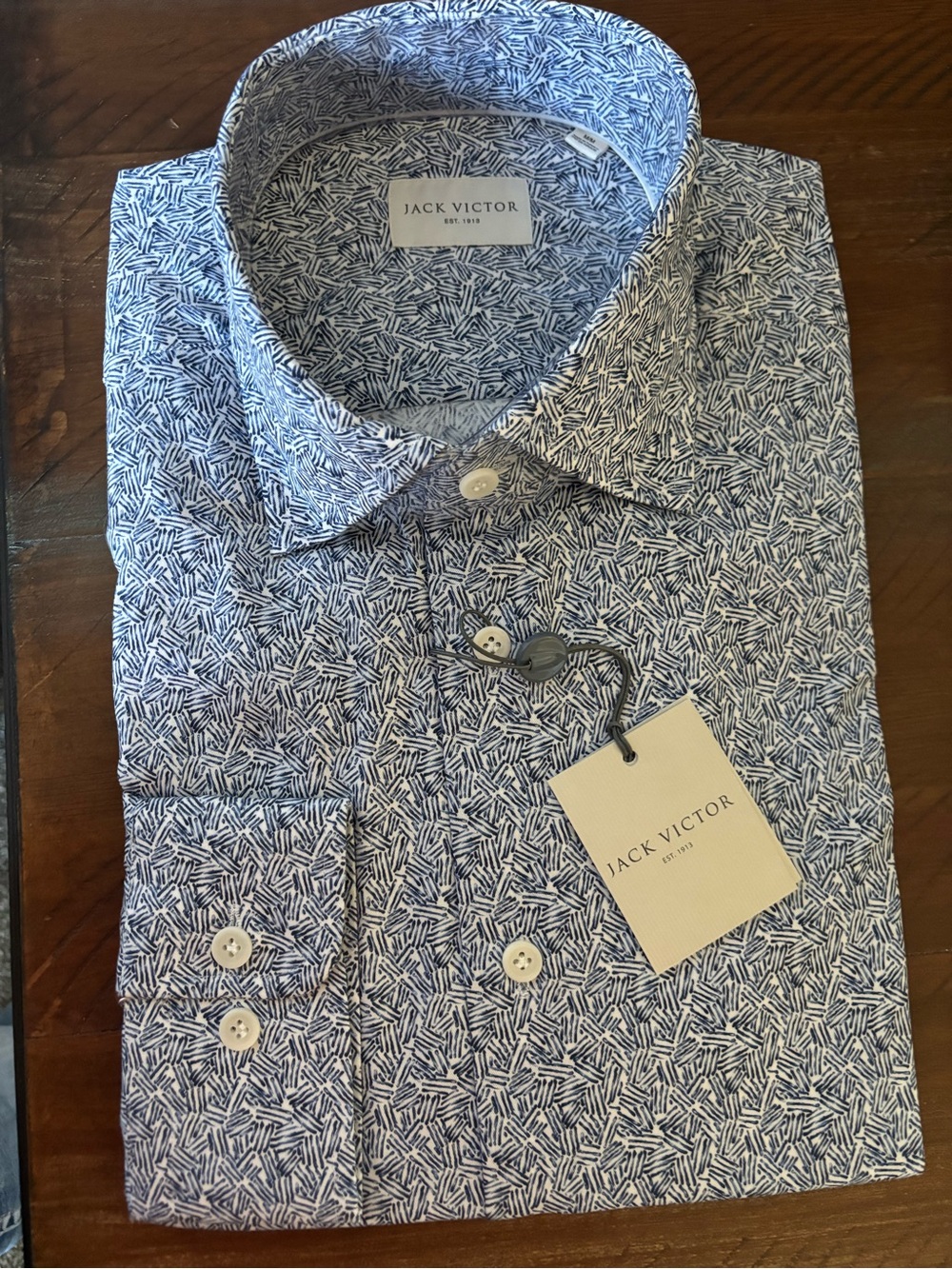 Jack Victor Men’s Blue Micro-Pattern Dress Shirt